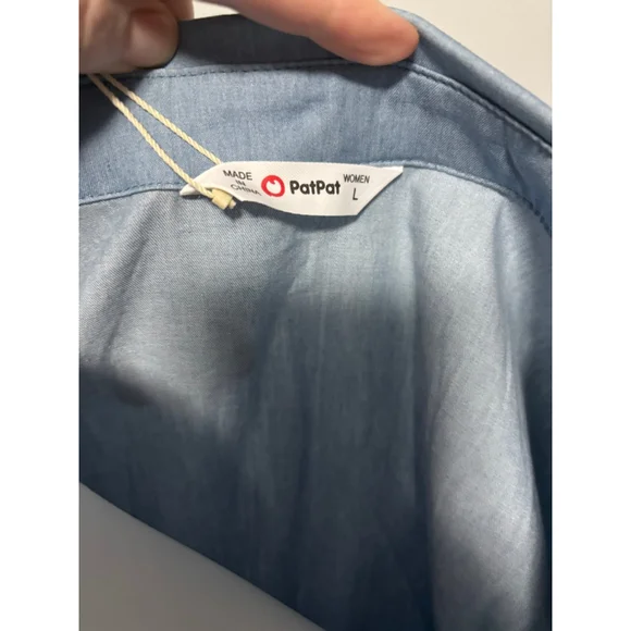 Women's PatPat Light Blue Denim High Low Dress with White Buttons, Size L - Picture 5 of 8